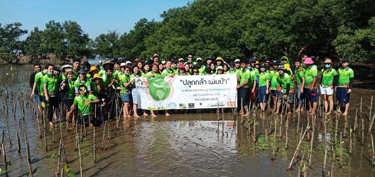 “บางกอกฟรีเทรดโซน” ร่วมกับ อบต.บางเสาธง ปลูกป่าชายเลน เก็บขยะชายฝั่ง ฟื้นฟูสิ่งแวดล้อม